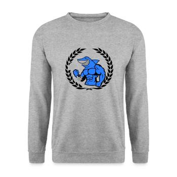 shark hai bodybuilding Hantel - Unisex Pullover - Weißgrau meliert - Vorne - Alina (178cm) & Michal (187cm)