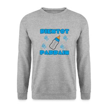 BIENTOT PARRAIN - Sweat-shirt Unisexe - gris chiné - Devant - Alina (178cm) & Michal (187cm)