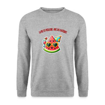 La vie est meilleure avec des pastèques - Sweat-shirt Unisexe - gris chiné - Devant - Alina (178cm) & Michal (187cm)
