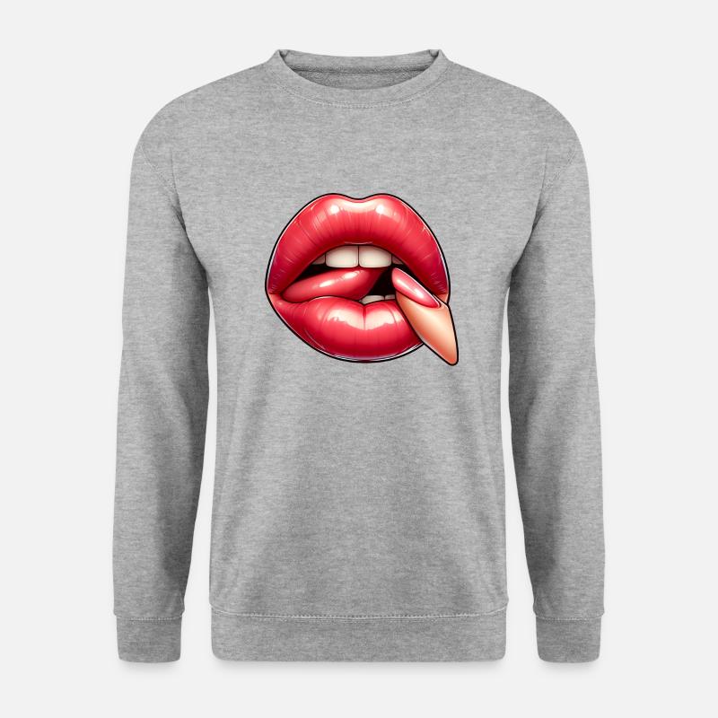 Attraktive rosa Lippe - Unisex Pullover - Weißgrau meliert