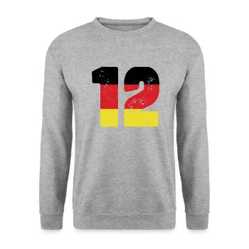 12 Numéro Jersey Allemagne - Sweat-shirt Unisexe - gris chiné - Devant - Alina (178cm) & Michal (187cm)