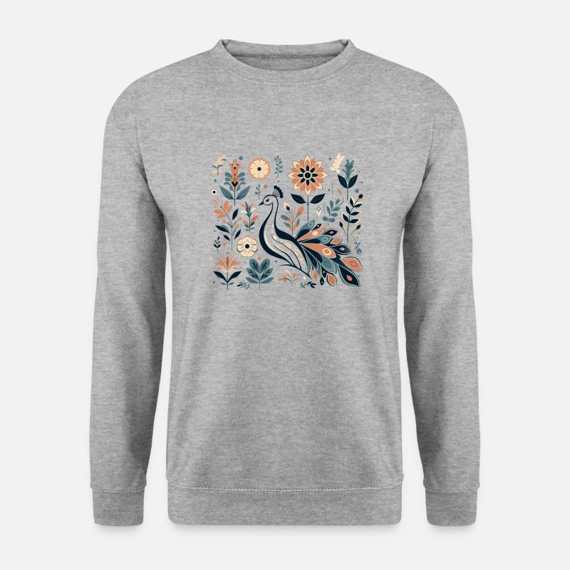 Floraler Pfau - Unisex Pullover - Weißgrau meliert