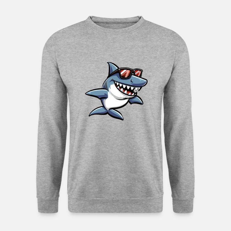 Hai Fisch Sonnenbrille Lustig - Unisex Pullover - Weißgrau meliert