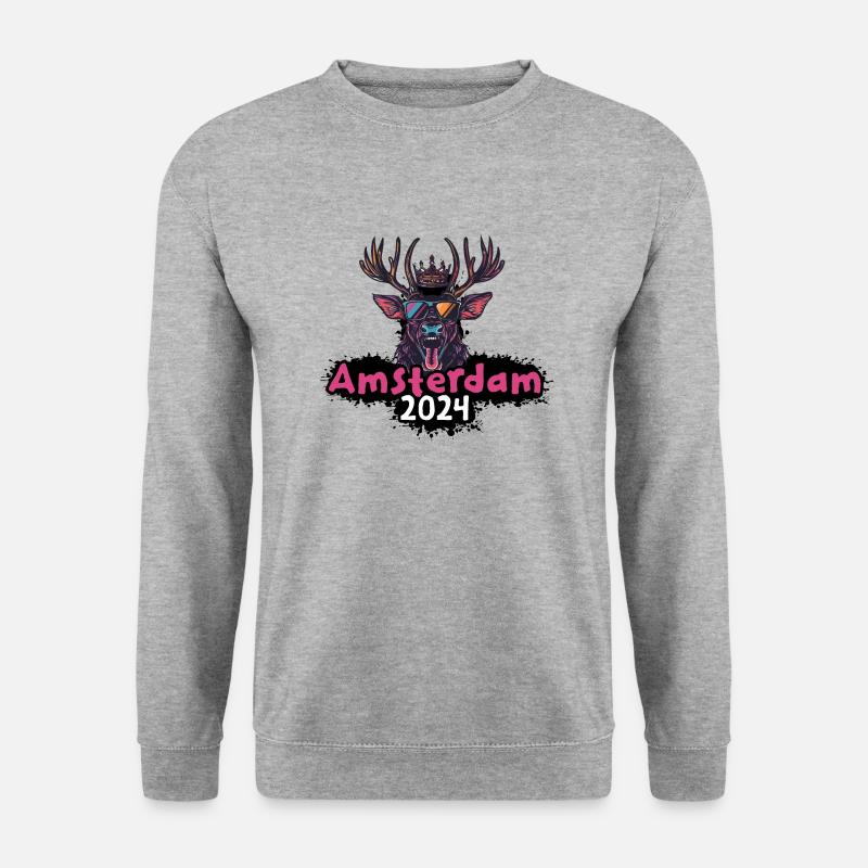 Amsterdam 2024 Hirsch - Unisex Pullover - Weißgrau meliert