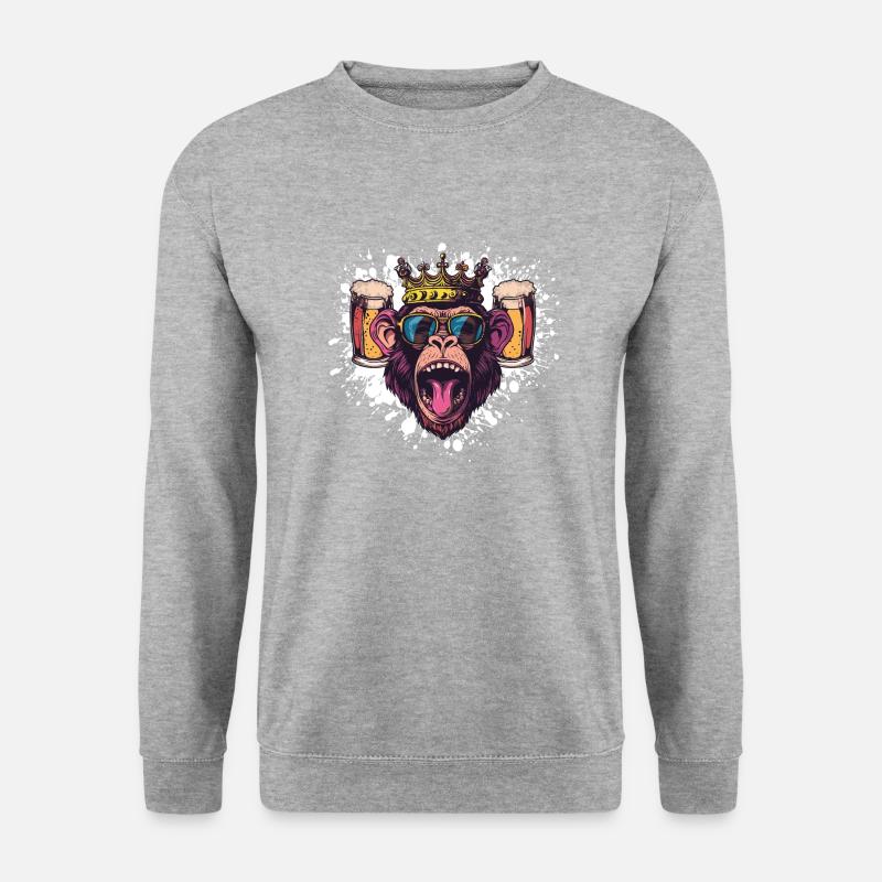 Affe Bier Party - Unisex Pullover - Weißgrau meliert