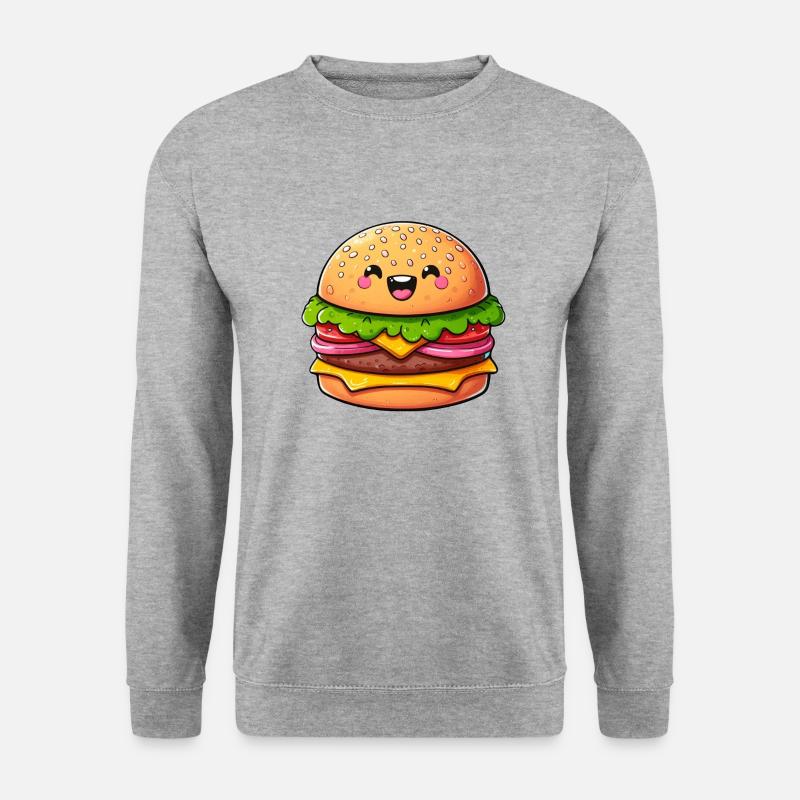 Kawaii Burger Genuss - Unisex Pullover - Weißgrau meliert