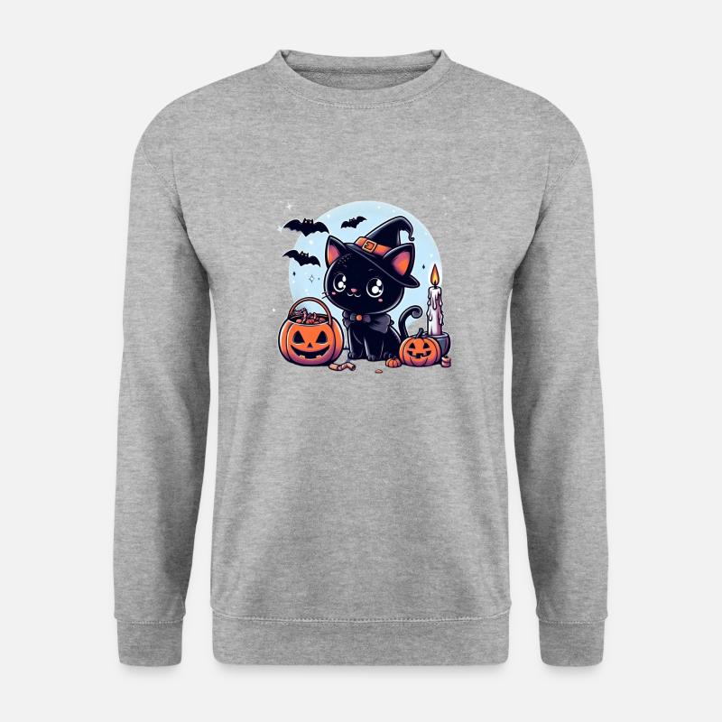 Katzen-Halloween - Unisex Pullover - Weißgrau meliert