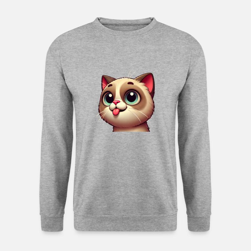 süße Katze mit großen Augen - Unisex Pullover - Weißgrau meliert