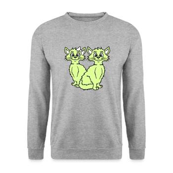 Zwei Katzen Paar 2 Romantisches verliebtes Pärchen - Unisex Pullover - Weißgrau meliert - Vorne - Alina (178cm) & Michal (187cm)