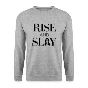 RISE and Slay Statement - Tägliche Motivation - Unisex Pullover - Weißgrau meliert - Vorne - Alina (178cm) & Michal (187cm)