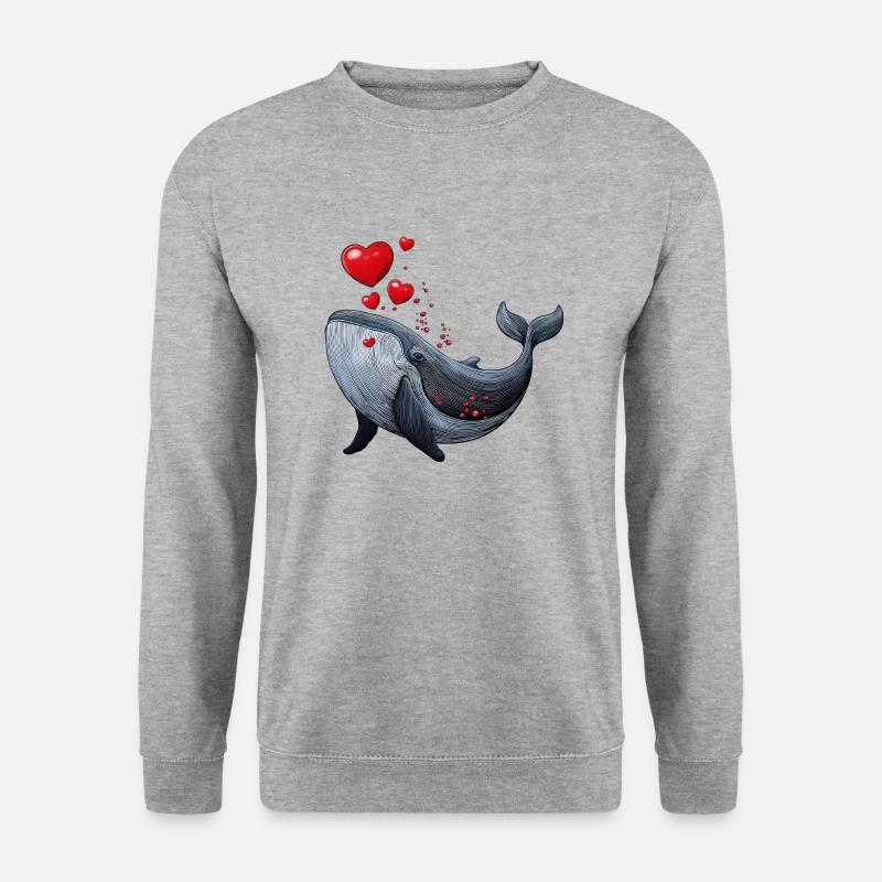 Wal rote Herzen - Unisex Pullover - Weißgrau meliert