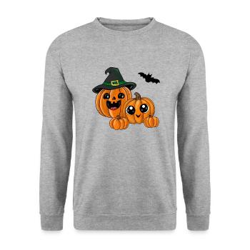 Halloween Kürbisse - Unisex Pullover - Weißgrau meliert - Vorne - Alina (178cm) & Michal (187cm)