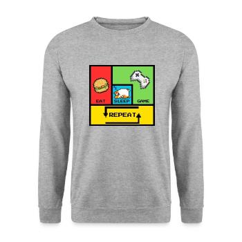 Eat, Sleep, Game, Repeat - Unisex Pullover - Weißgrau meliert - Vorne - Alina (178cm) & Michal (187cm)