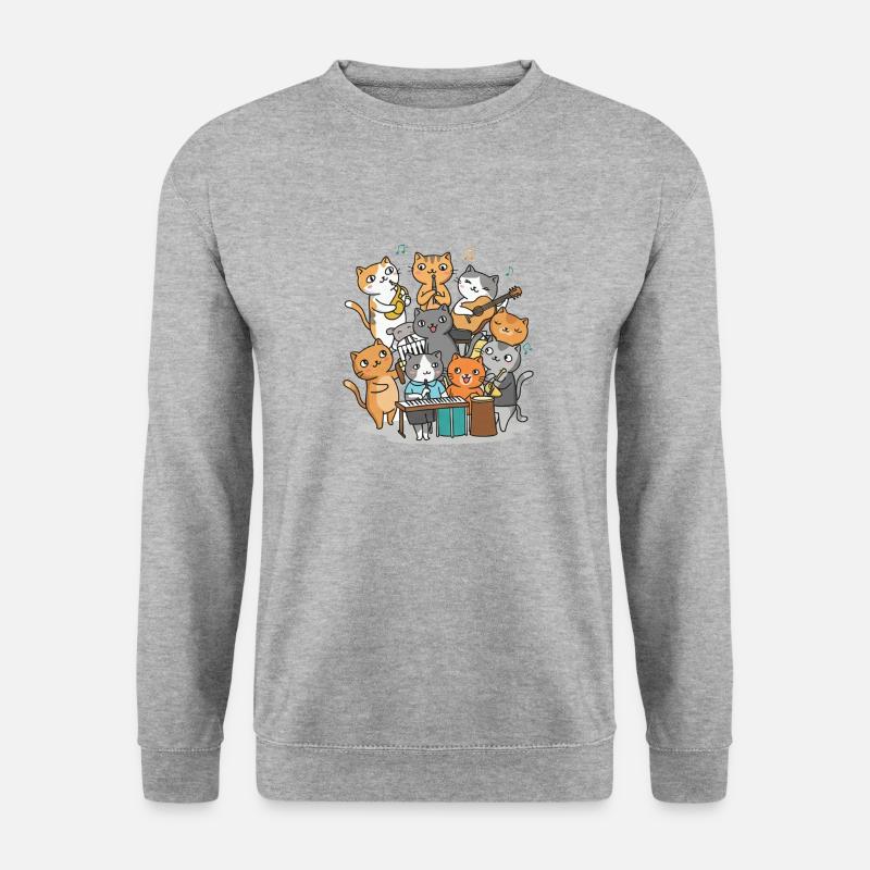 Glückliche Katzen beim Musizieren - Unisex Pullover - Weißgrau meliert