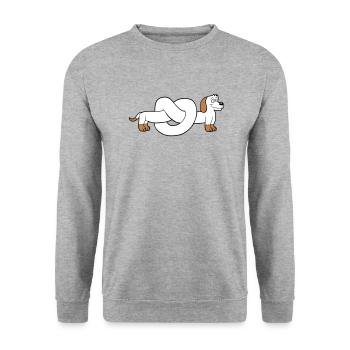 Hund Dackel Brezel Form Knoten Langer Körper Comic - Unisex Pullover - Weißgrau meliert - Vorne - Alina (178cm) & Michal (187cm)