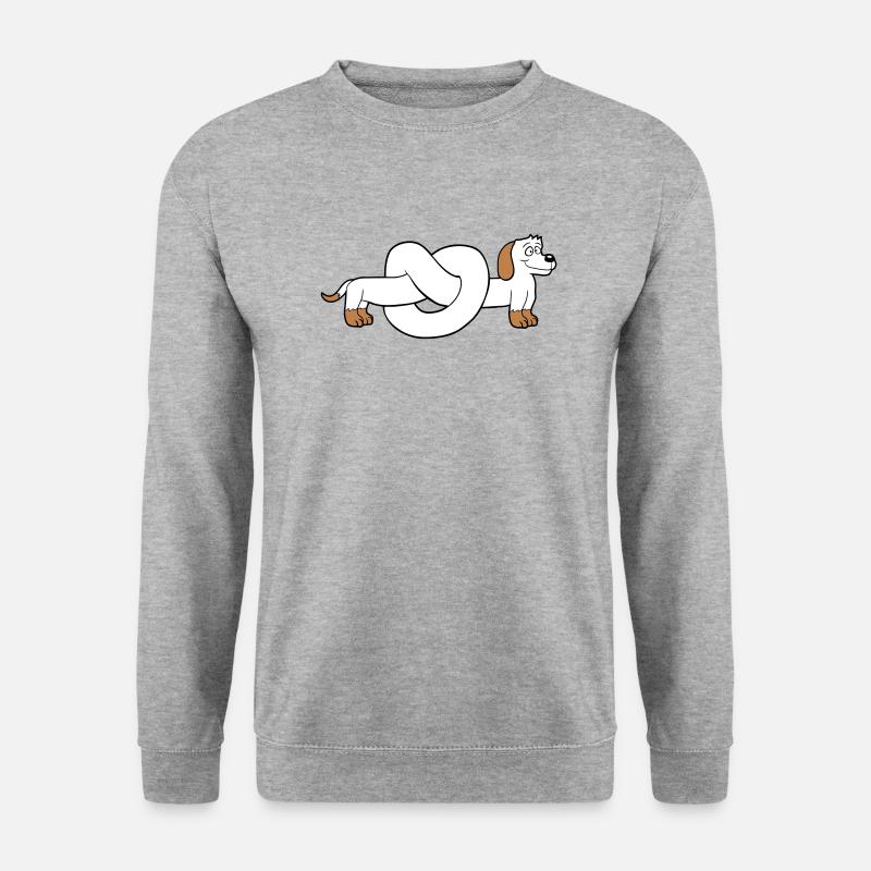 Hund Dackel Brezel Form Knoten Langer Körper Comic - Unisex Pullover - Weißgrau meliert
