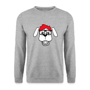 Hund Nerd Hornbrille Geek Zahnspange Schlau Lustig - Unisex Pullover - Weißgrau meliert - Vorne - Alina (178cm) & Michal (187cm)