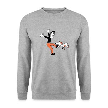 Dog Bites Man Foot Pain Attack - Unisex Sweatshirt - salt & pepper - Front - Alina (178cm) & Michal (187cm)