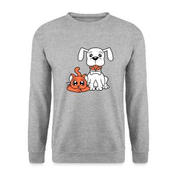 Chien Chat Deux Amis Équipe Chaton 2 Duo Équipage - Sweat-shirt Unisexe - gris chiné - Devant - Alina (178cm) & Michal (187cm)