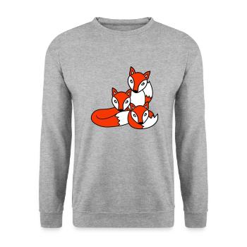 3 Füchse Freunde Familie Drei Kinder Crew Team Süß - Unisex Pullover - Weißgrau meliert - Vorne - Alina (178cm) & Michal (187cm)