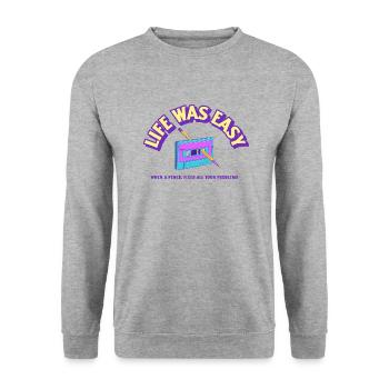 Easy Life with a casette and a pencil - Unisex Pullover - Weißgrau meliert - Vorne - Alina (178cm) & Michal (187cm)