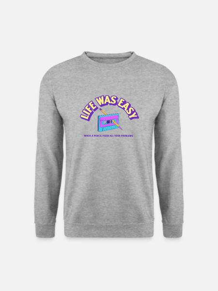 Easy Life with a casette and a pencil - Unisex Pullover - Weißgrau meliert