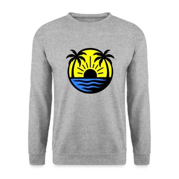 Palmen Strand Sonnenuntergang - Unisex Pullover - Weißgrau meliert - Vorne - Alina (178cm) & Michal (187cm)