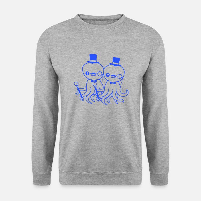 2 Oktopus Sir Hut Monokel Brille reiche Freunde - Unisex Pullover - Weißgrau meliert