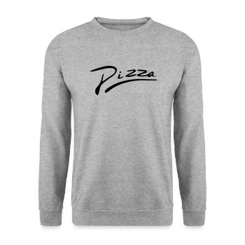 Pizza Schriftzug - Unisex Pullover - Weißgrau meliert - Vorne - Alina (178cm) & Michal (187cm)