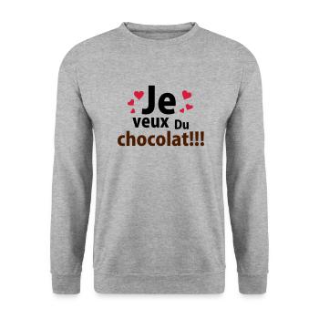 je veux du chocolat - Sweat-shirt Unisexe - gris chiné - Devant - Alina (178cm) & Michal (187cm)