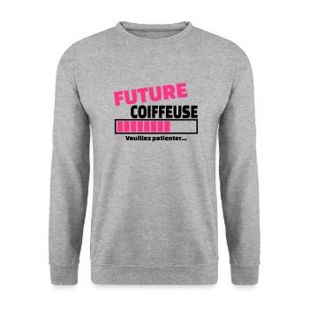 future coiffeuse - Sweat-shirt Unisexe - gris chiné - Devant - Alina (178cm) & Michal (187cm)