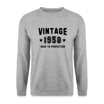 VINTAGE 1958 - Birthday - Aged To Perfection - Unisex Pullover - Weißgrau meliert - Vorne - Alina (178cm) & Michal (187cm)