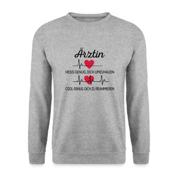Ärztin - Unisex Pullover - Weißgrau meliert - Vorne - Alina (178cm) & Michal (187cm)