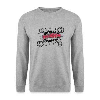 KABOOM, comique, bouffon, ballon, explosion,étoile - Sweat-shirt Unisexe - gris chiné - Devant - Alina (178cm) & Michal (187cm)