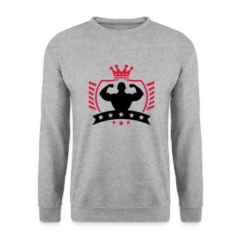 bodybuilder_shield_ym2 - Unisex Pullover - Weißgrau meliert - Vorne - Alina (178cm) & Michal (187cm)