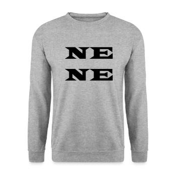 Ne Ne Schriftzug schwarz - Unisex Pullover - Weißgrau meliert - Vorne - Alina (178cm) & Michal (187cm)