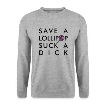 SAVE A LOLLIPOP SUCK A DICK - Unisex Pullover - Weißgrau meliert - Vorne - Alina (178cm) & Michal (187cm)