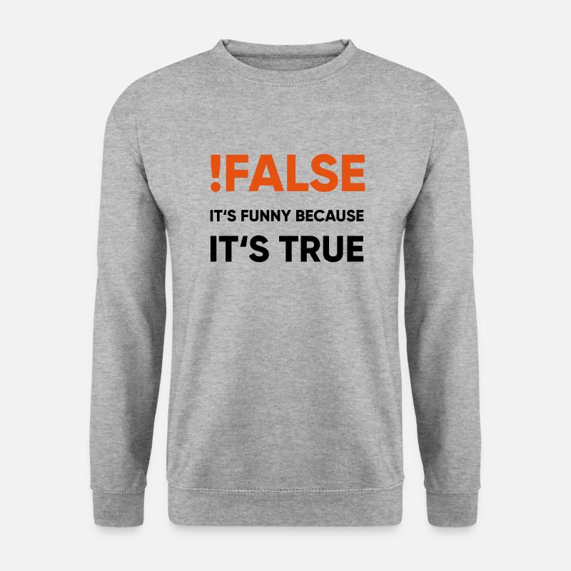 coder - !false it's funny because it's true - Unisex Pullover - Weißgrau meliert