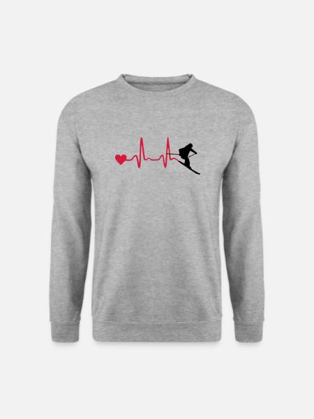 Skifahrer und Herzschlag - Unisex Pullover - Weißgrau meliert