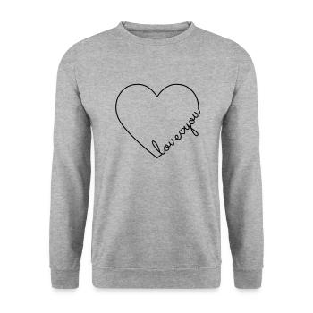 Je t'aime coeur aime ta ligne de coeur - Sweat-shirt Unisexe - gris chiné - Devant - Alina (178cm) & Michal (187cm)
