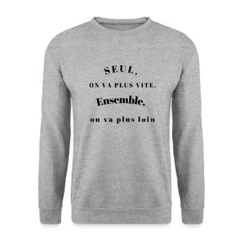 SEUL ON VA PLUS VITE - Sweat-shirt Unisexe - gris chiné - Devant - Alina (178cm) & Michal (187cm)
