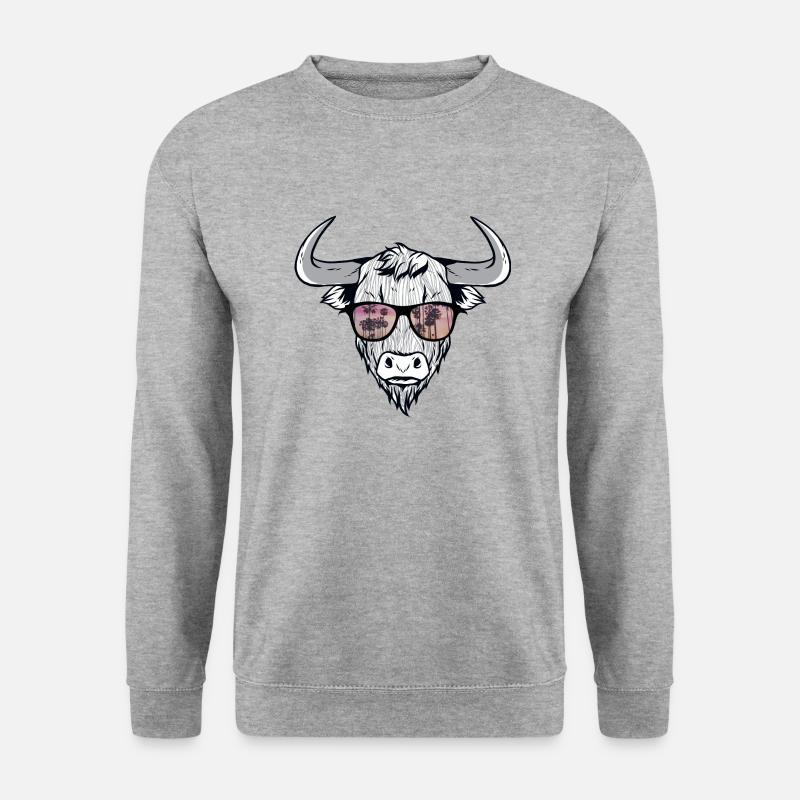 Cooler Bison Stier mit Zottelhaar - Unisex Pullover - Weißgrau meliert