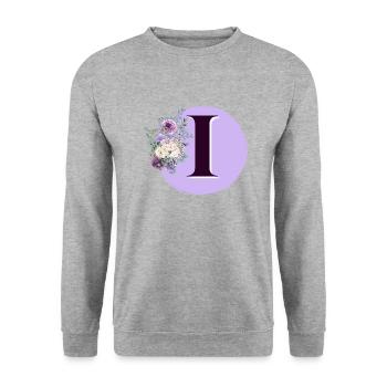 Buchstabe I Blumenkrone - Unisex Pullover - Weißgrau meliert - Vorne - Alina (178cm) & Michal (187cm)
