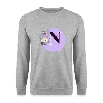 lettre N Couronne de fleurs - Sweat-shirt Unisexe - gris chiné - Devant - Alina (178cm) & Michal (187cm)