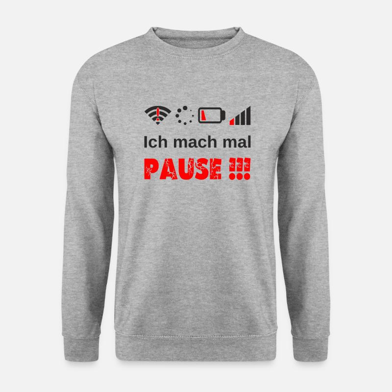 Ich mach mal Pause ! Gamer Nerd Problem Wlan Akku - Unisex Pullover - Weißgrau meliert