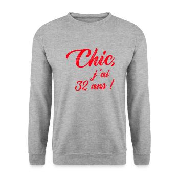 anniversaire chic j'ai 32 ans ! rouge - Sweat-shirt Unisexe - gris chiné - Devant - Alina (178cm) & Michal (187cm)