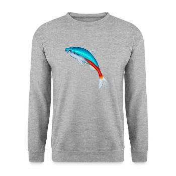 Neon Salmler - Unisex Pullover - Weißgrau meliert - Vorne - Alina (178cm) & Michal (187cm)