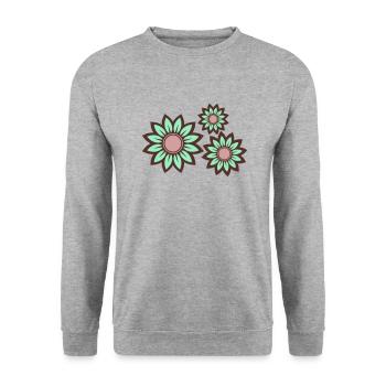 Trio tranquille: Fleurs vert menthe - Sweat-shirt Unisexe - gris chiné - Devant - Alina (178cm) & Michal (187cm)