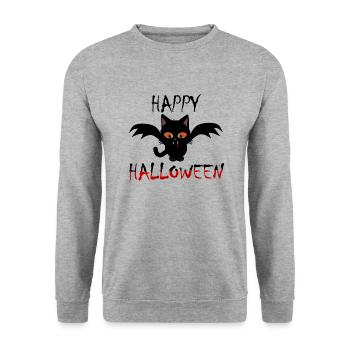 Happy Halloween Vampir Fledermaus Katze - Unisex Pullover - Weißgrau meliert - Vorne - Alina (178cm) & Michal (187cm)