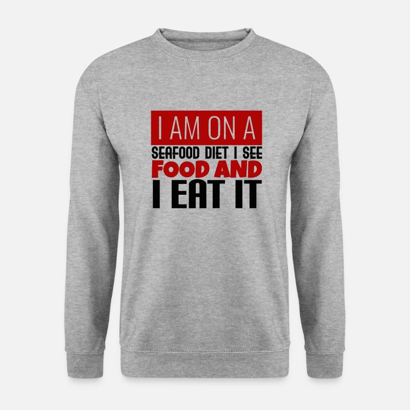 Ich bin auf einer Meeresfrüchte-Diät Ich sehe Essen und ich esse es - Unisex Pullover - Weißgrau meliert